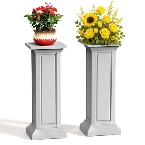PatioZen 36in Tall Resin Planter Set of 2,Large Outdoor Planter for Porch, Garden, and Balcony, Weight-Bearing Top, Weather-Resistant, Classic Estate Design for Flowers and Trees(Ashen) - color: Ashen-el
