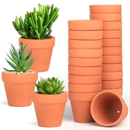 Baxrou Terra Cotta Pots 24 Pack 3.15 Inch Mini Clay Pot with Drainage Holes