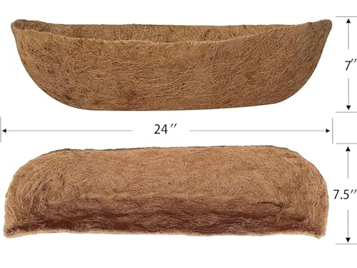 1 Pack 24 Inch Pre-Formed Trough Coco Liner for Window Boxes & Railing Planters, Thickened Natural Coconut Coir Replacement Liner, No Cutting Needed, Durable for Outdoor Balcony Garden - size: 24inch/1Pack