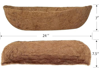 1 Pack 24 Inch Pre-Formed Trough Coco Liner for Window Boxes & Railing Planters, Thickened Natural Coconut Coir Replacement Liner, No Cutting Needed, Durable for Outdoor Balcony Garden - size: 24inch/1Pack