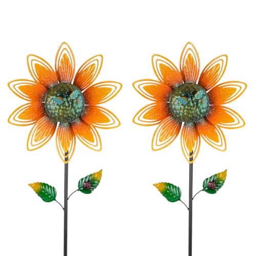 2 Pack Sunflower Wind Spinner, Sunflowers Pinwheels for Yard and Garden - color: Sunflowers
