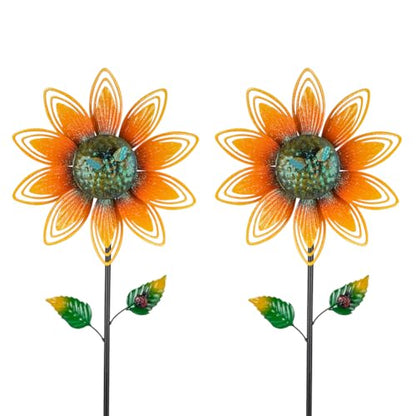 2 Pack Sunflower Wind Spinner, Sunflowers Pinwheels for Yard and Garden - color: Sunflowers