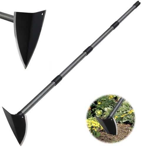 Hoe Garden Tool, Triangle Hoe Gardening Weeding Tool, 60" Long Handle Heavy Duty Manual Weeder Gardening Hand Tools for Weeding, Digging, Loosening Soil
