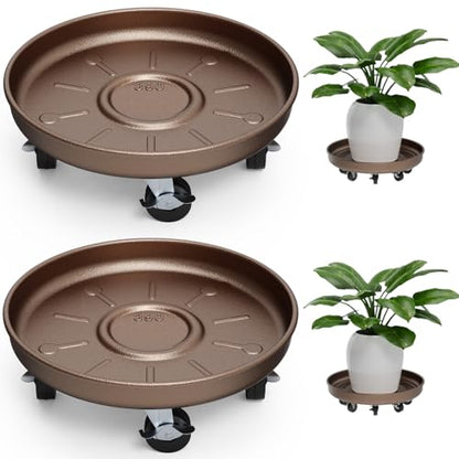 Plant Caddy With Wheels 14" Metal Plant Saucers for Indoors 390 Lb Capacity - size: 2 PACK 14.1 INCH