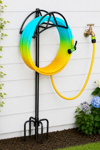Gtongoko Garden Hose Holder for Outside 47" Heavy Duty Freestanding Water Hose Holder with 5 Stable Spikes Metal Hose Stand Holds Up to 150FT Hose & 49LB Detachable Hose Storage for Yard Lawn Patio - size: 47 Inch