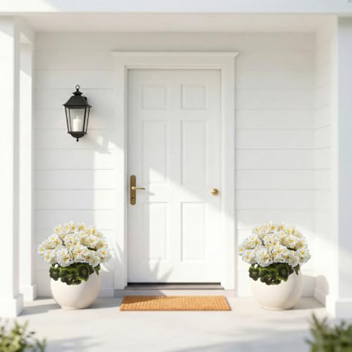 lovemoon 2 Pcs Geranium Potted Artificial Flowers, White, 19" - color: White