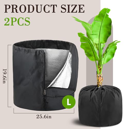 UNIFAMILY 2Pack Plant Pot Covers for Winter Freeze Protection with Drawstring and Zipper, 25.6x19.6IN Winter Plant Covers Freeze Protection Pot, Plants Frost Protect Bags for Keeping Warm((Black-L) - size: Black-L-25.6x19.6IN