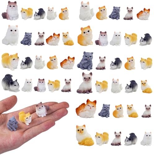 50 Pcs Mini Cat Statue Micro Resin Animal Bulk Kitty Cake Decorating for DIY Moss Landscape Garden Decor Birthday Party Home Decoration - style: CAT-50PCS