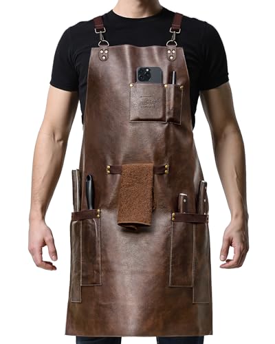 SYOKAMI Bonded Leather Apron for Men, Chef & Grilling Apron, Cross-Back