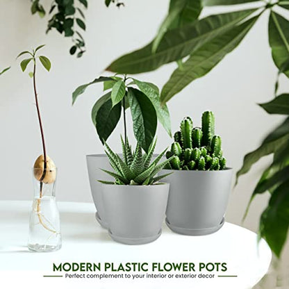 Plant Pots Indoor with Drainage, 5 Pack Multi-Size Planters Set, Grey - color: Gray, size: Pack of 5