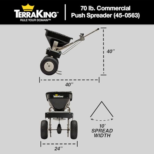 TerraKing Commercial Push Spreader for Rock Salt, Ice Melt, Fertilizer and Grass Seed, 70 lb Capacity with Stainless Steel Frame