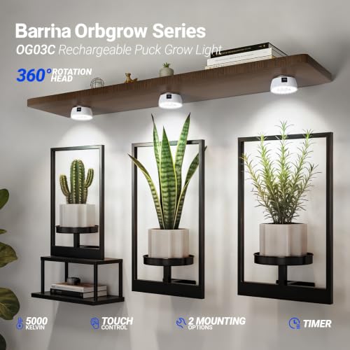 Barrina OG03C Rechargeable Puck Grow Light, 5200mAh, 5000K, 1 Pack, White - color: White, size: 1 Pack