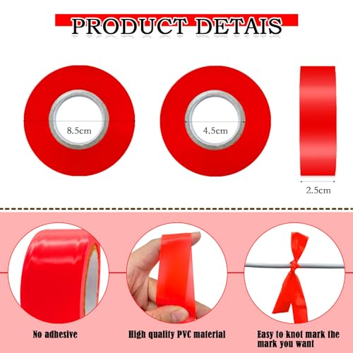 10 Pack Red Flagging Tape, Non-Adhesive Plastic Ribbon Neon Marking Roll - color: Red - 10pack