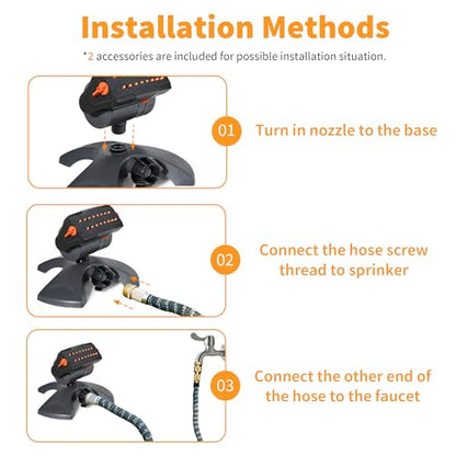 Diivoo Mini Turbo Oscillating Water Sprinklers for Yard, Garden Sprinkler with Large Base, Adjustable Width, Range and Flow Rate, 16 Nozzles, Grey - color: Gray