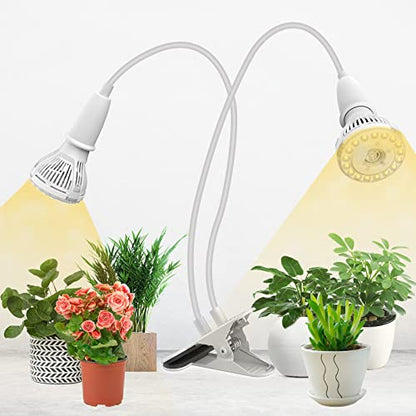 Clip on Grow Light for Indoor Plants, 2-Head LED Bulb