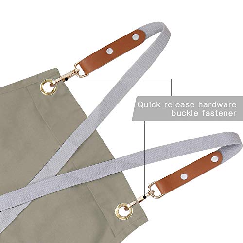 Crossback Apron with Pockets, Apron with Adjustable Straps - color: Beige