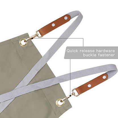 Crossback Apron with Pockets, Apron with Adjustable Straps - color: Beige