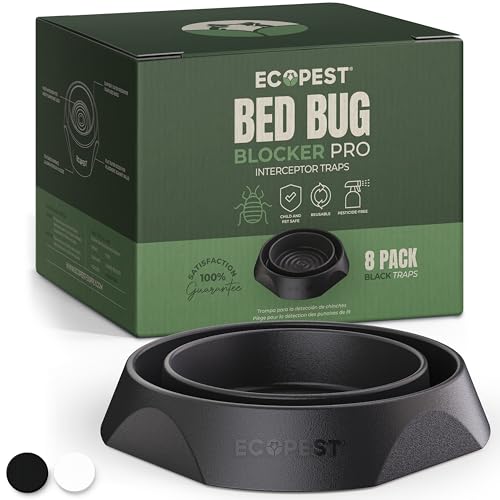 Bed Bug Interceptors - 8 Pack | Bed Bug Blocker (Pro) Interceptor Traps (Black) | Eco Friendly Insect Trap for Bed Legs | No Chemicals or Pesticides | Monitor, Detector, and Trap for Bed Bugs - color: Black