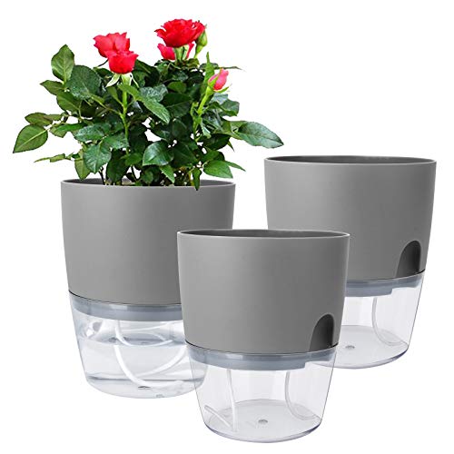 Vanavazon 6 Inch Self Watering Pots for Indoor Plants African Violet Pots - color: Gray