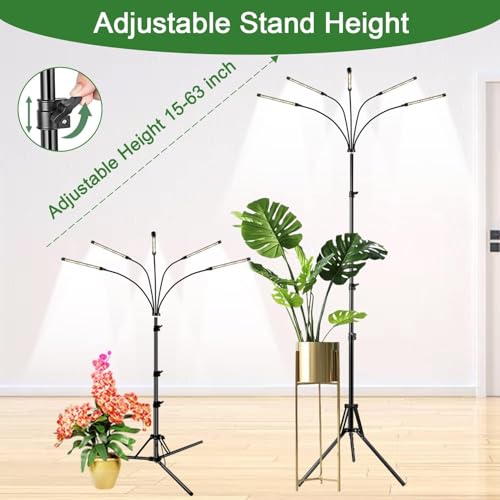 Garpsen Plant Light, 2Pack Full Spectrum, 5 Head with Tripod Stand - size: 5 Arms with Stand(2Pack)