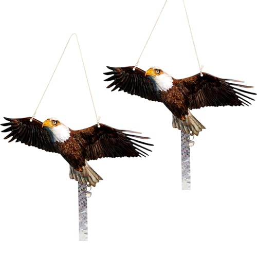 2Pack Plastic Owl Fake Owls, Reflective Owl Hanging Decoration, Barn Swallow Deterrent Dual-Side Printed Raster Fake Hawk for Garden Patio Windows - color: 2 Brown Eagle