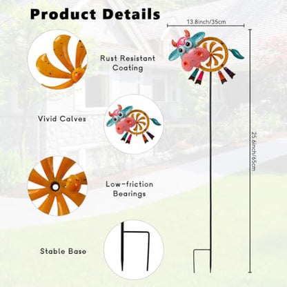 Oak & Lore 2 Pack Metal Cow Wind Spinners Outdoor Yard Decoration