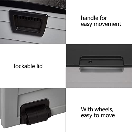 VINGLI 75 Gallon Weatherproof Outdoor Storage Box, Grey Body, Black Lib - color: Grey Body, Black Lib