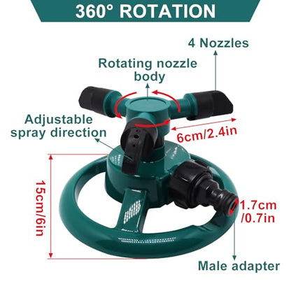2Pcs Sprinklers for Yard, Automatic 360° Rotating Lawn Sprinkler, Garden Water Sprinklers for Lawns, Large Area Coverage Lawn Irrigation System, Yard Sprinkler for Lawns and Gardens Plant
