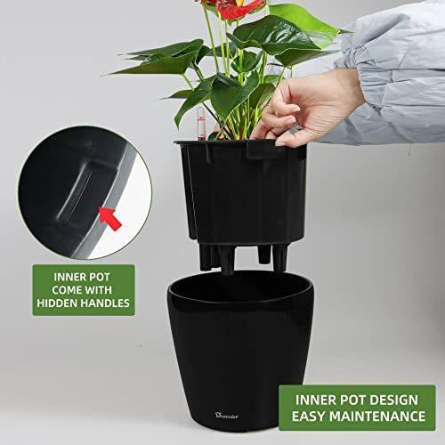 Dexceder 9x8 Self Watering Planter (Black High Gloss) - color: Black, size: 9x8