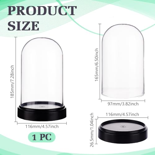 AHANDMAKER Acrylic Display Dome Case Cloche Globe, 3X4 Black Base Crystal Dome Bell Jar Display Case for Figures Flowers Plants Bouquets Photos Medals Tabletop Wedding Decorations