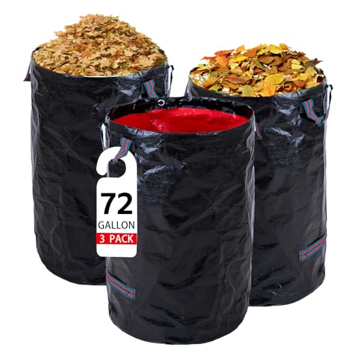 Reusable Lawn Leaf Bags, 72 Gallon 3Pack - Heavy Duty with Gardening Gloves & 4Handles - Camping Leaf Recycling Bags