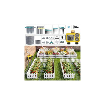 172FT Drip Irrigation System Kit with 2 Zone Water Timer for Garden