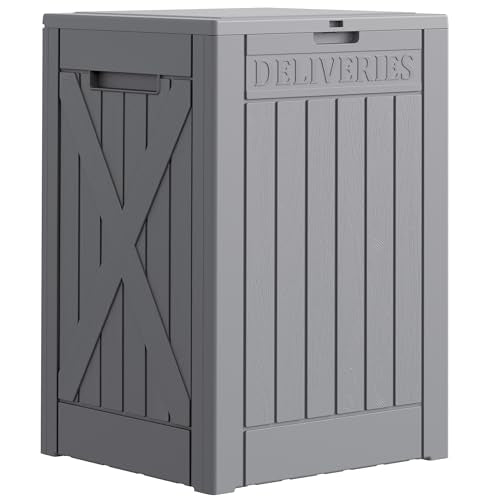 JUMMICO 52 Gallon Resin Package Delivery Box Lockable&Waterproof - color: Grey