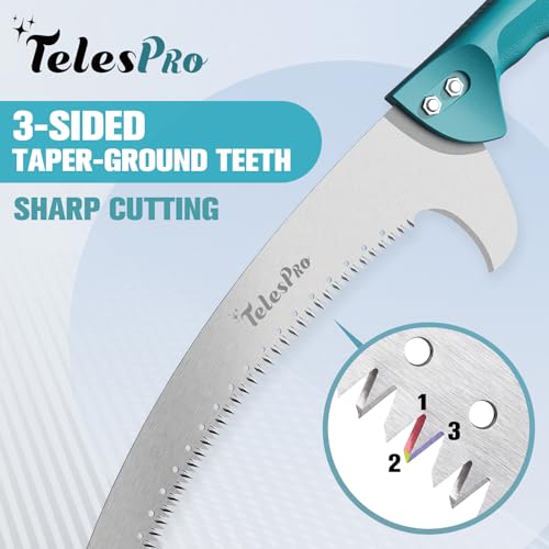 TelesPro Extendable Tree Trimmer: Manual Pole Saw | 6-24ft Telescoping Pruning Pole for Tree Trimming | Saw Attachment, Safety Goggles, and Gloves Included | Trim Branches up to 2" Diameter - size: 24FT POLE