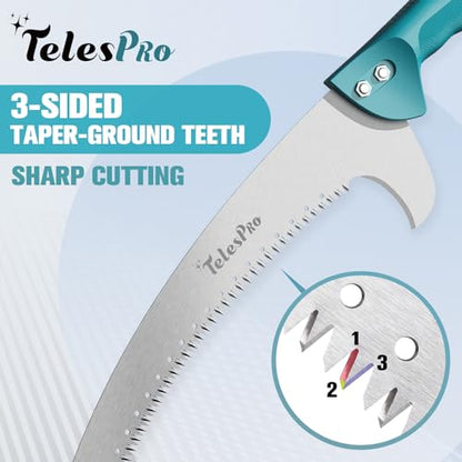 TelesPro Extendable Tree Trimmer: Manual Pole Saw | 6-24ft Telescoping Pruning Pole for Tree Trimming | Saw Attachment, Safety Goggles, and Gloves Included | Trim Branches up to 2" Diameter - size: 24FT POLE