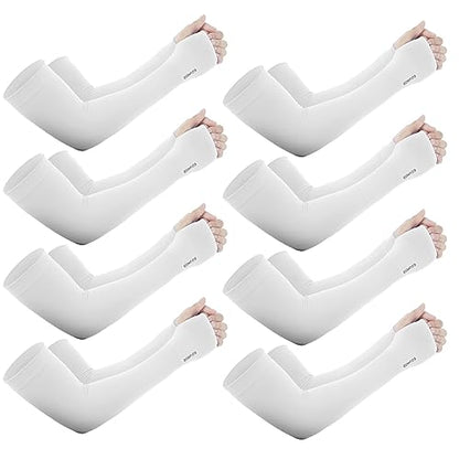 GOUNOD Sun Protection Cooling Arm Sleeves with Thumb Holes UPF 50+ UV - color: 8 Pairs White
