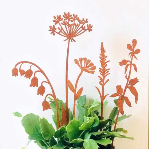 Metal Flowers Garden Stakes - color: Rusty