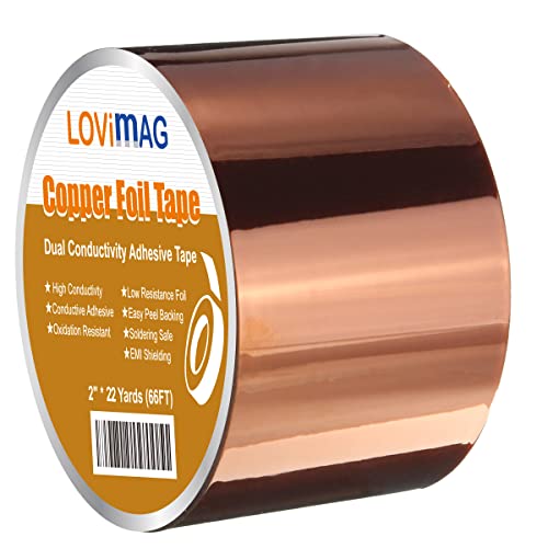 LOVIMAG Copper Tape (2inch X 66 FT) HVAC Foil Anti Tarnish Strips - size: 2inchx66ft