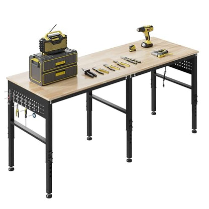 72" Adjustable Heavy Duty Workbench with Power Outlets & Pegboard - size: 72 INCH/Power outlets