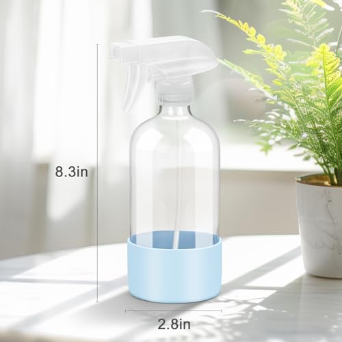Glass Spray Bottles - 2 Pack 16 oz Clear Spray Bottles with Silicone Sleeve - color: Blue&Pink