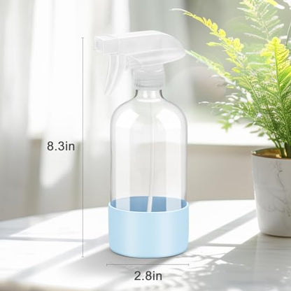 Glass Spray Bottles - 2 Pack 16 oz Clear Spray Bottles with Silicone Sleeve - color: Blue&Pink
