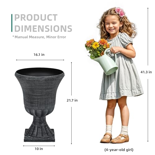 2-Pack 22" Washed Black Plastic Urn Planters with Drainage Holes - color: 22"h-washed Black