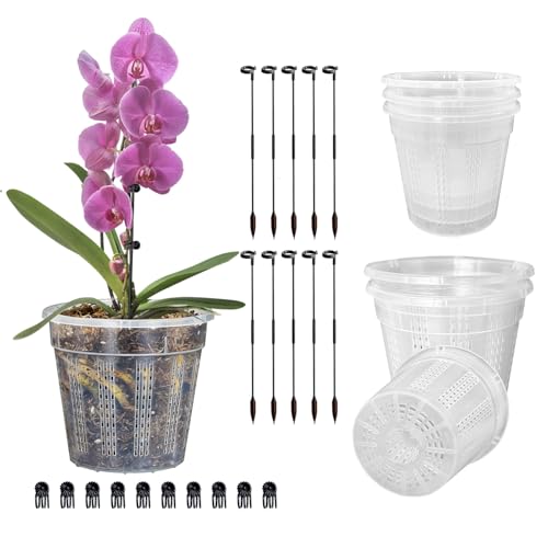 Orchid Pots, 6 Pack 4.3" Orchid Pots with Holes and 10Pcs Plant Stakes, Clear Plastic Plant Pot for Indoor Outdoor Plants(6 Pack 4.3") - style: 6 Pack 4.3"