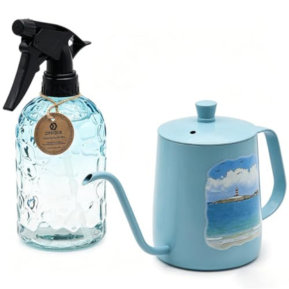 OFFIDIX Watering Can Indoor Set Blue Small Metal Water Can and Spray Bottle - color: Ocean Blue