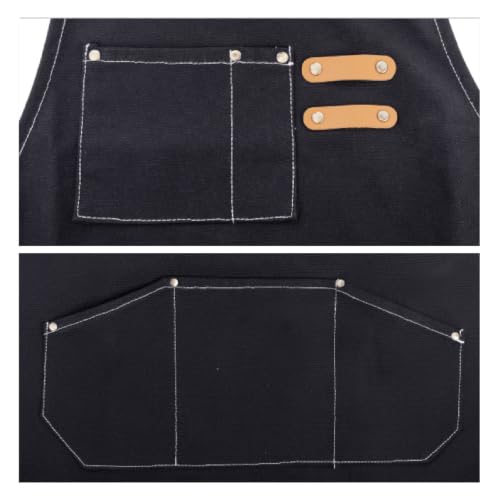 Canvas Tool Apron, Heavy Duty Multi-Pocket, Crossback Adjustable - color: Black