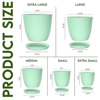Plant Pots Indoor with Drainage, 10 Pack Multi-Size Planters Set, Mint - color: Mint, size: Pack of 10