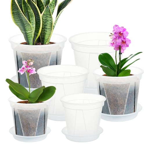Plant Pots 7/6/4.7 Inch Set of 6, Nursery Pots with Drainage Holes Saucers - size: 7/6/4.7 inch Set of 6 (2 Each)