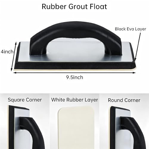 Square Notched Tile Trowel Set, with Rubber Grout Float and Grout Sponge - size: Trowel and Float Set