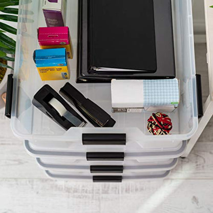 IRIS USA 4-Pack 41 Qt Storage Bins with Gasket Lids, Clear/Black - size: 41 Qt, style: 4 Pack