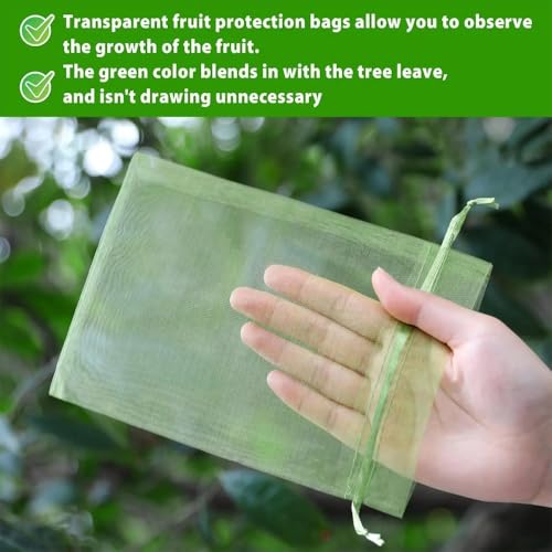 10Pcs Fruit Protection Bags Reusable Insect Proof Green Netting Cover Drawstring Bags Fruit Tree Plants Garden Supplies (Green,20x30cm) - color: Green,20x30cm